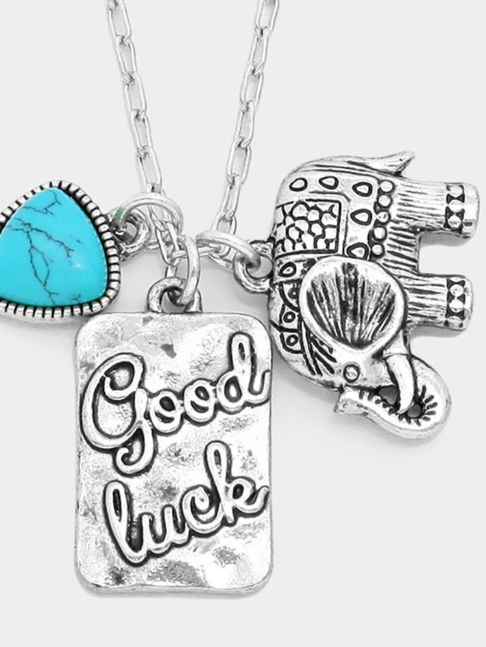 Elephant Necklace Good Luck Turquoise Stone Charms SILVER